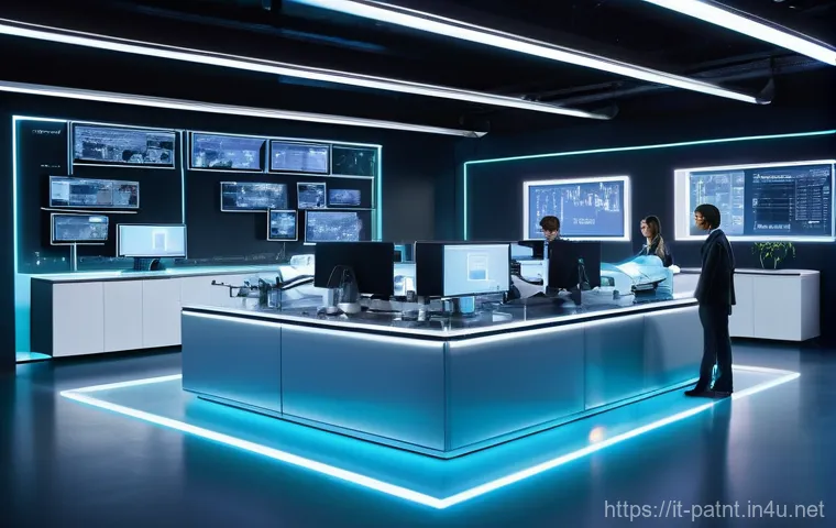 변리사와 미래 유망 기술 - **Prompt:** A dynamic, high-tech laboratory or modern office space where human inventors and advance...