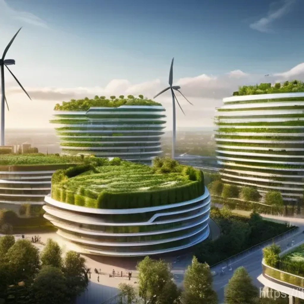 변리사와 환경 기술 특허 사례 - **Prompt:** A vibrant, futuristic European cityscape at sunrise, with numerous integrated green spac...