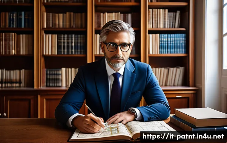 변리사 시험 실무 사례 - **"The Labyrinth of Intellectual Property Strategy"**
A highly focused, smartly dressed (busines...
