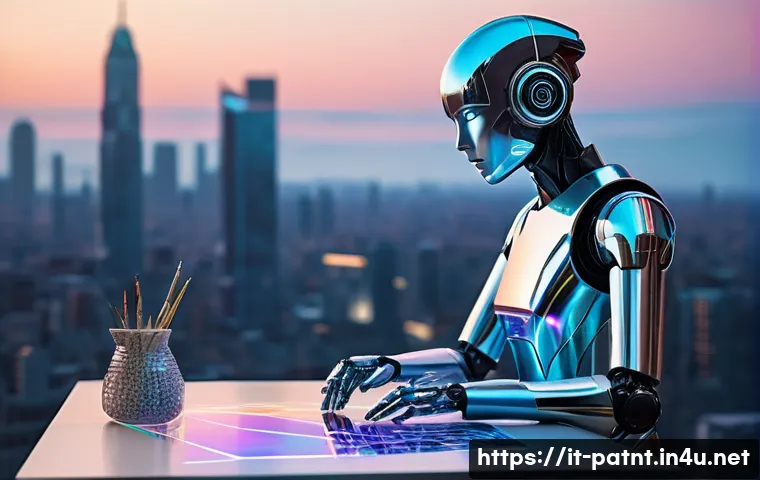 변리사와 해외 지재권 동향 - **"AI as Co-Creator in a Futuristic Art Studio"**
A highly detailed, cinematic shot inside a sun...