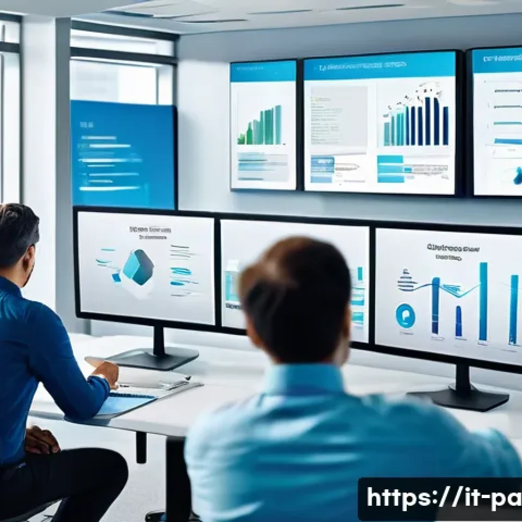 변리사 실무를 위한 필수 소프트웨어 - A modern office scene featuring a diverse team of intellectual property consultants collaborating ar...