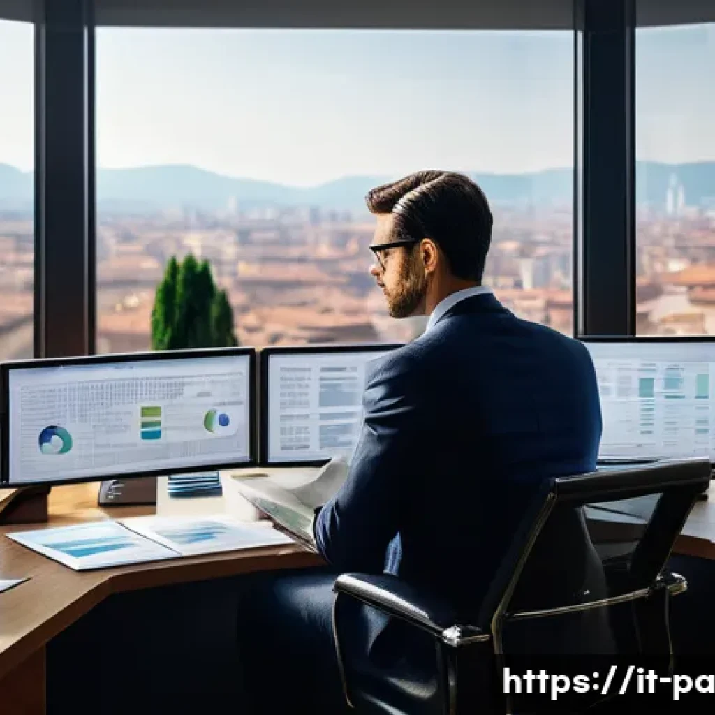 변리사 실무에서의 성공적인 사례 공유 - A professional intellectual property consultant in a modern Italian office, analyzing complex patent...