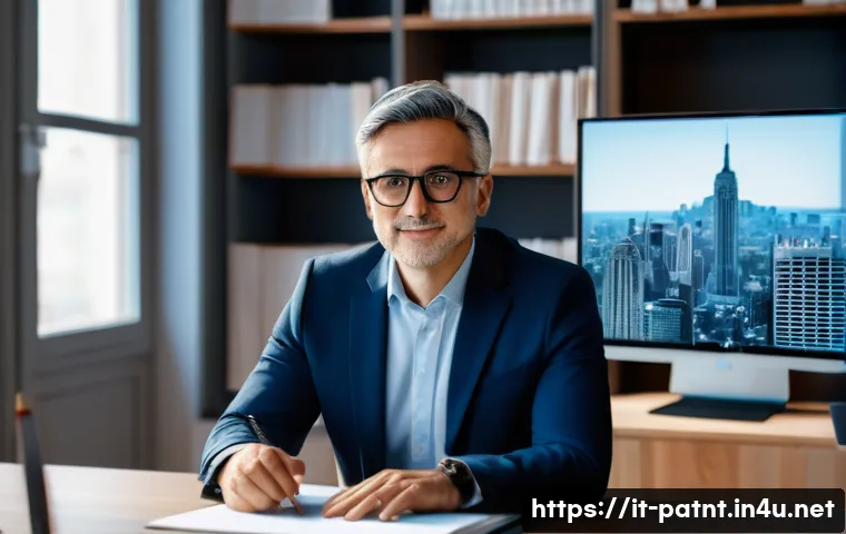 변리사 관련 정부 지원 제도 - A professional Italian intellectual property consultant in a modern office environment, wearing busi...