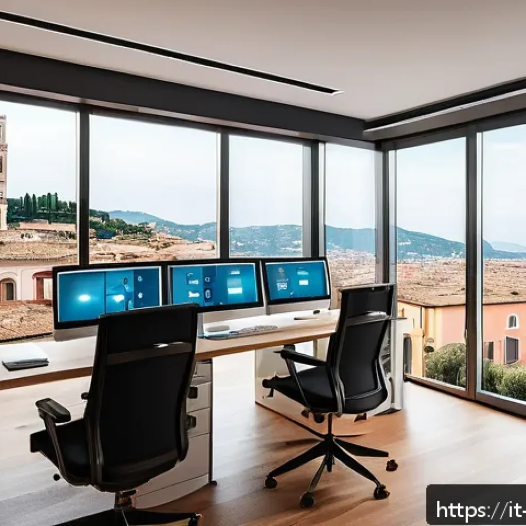 변리사 실무 프로젝트 관리 - A professional patent consultant&rsquo;s modern office workspace in Italy, with a sleek desk featuring mul...
