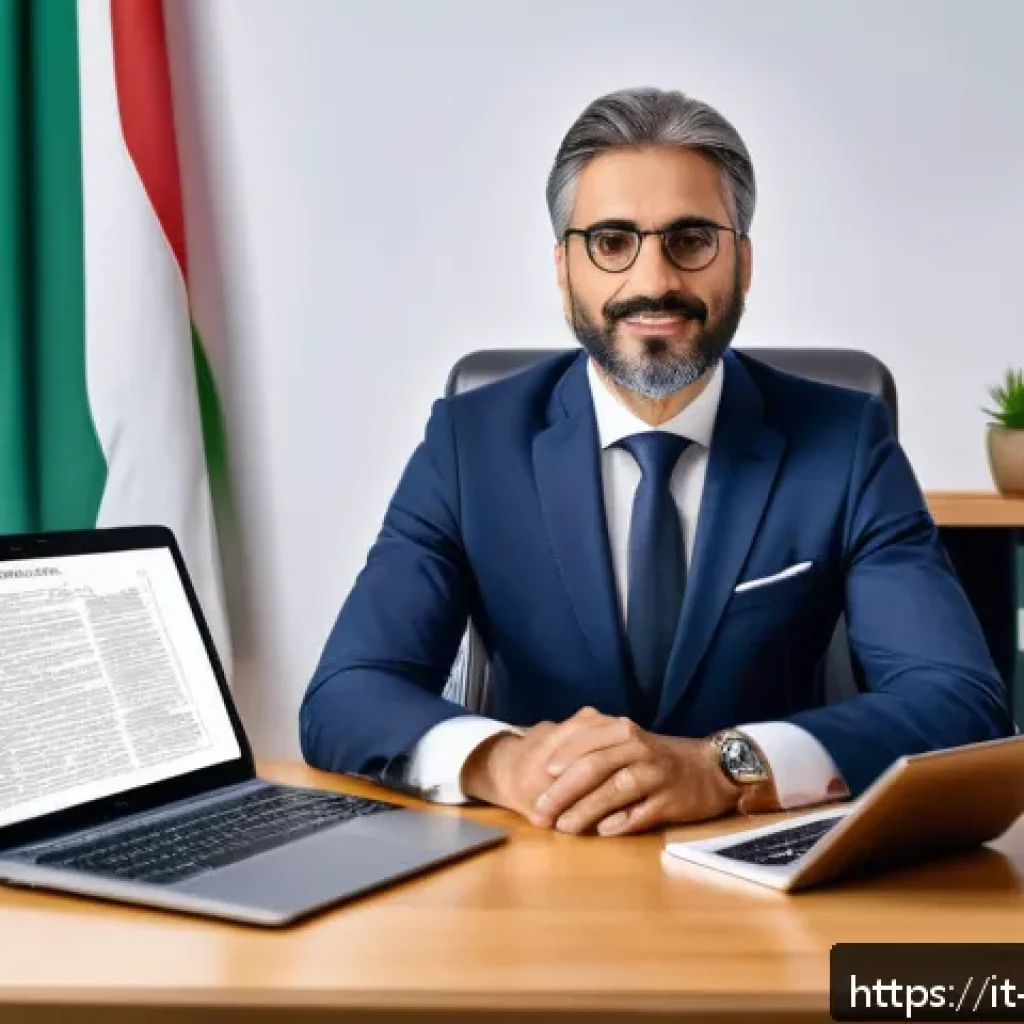 변리사로서의 지속적인 학습 - A modern office setting featuring a professional Italian patent expert attending an online webinar o...