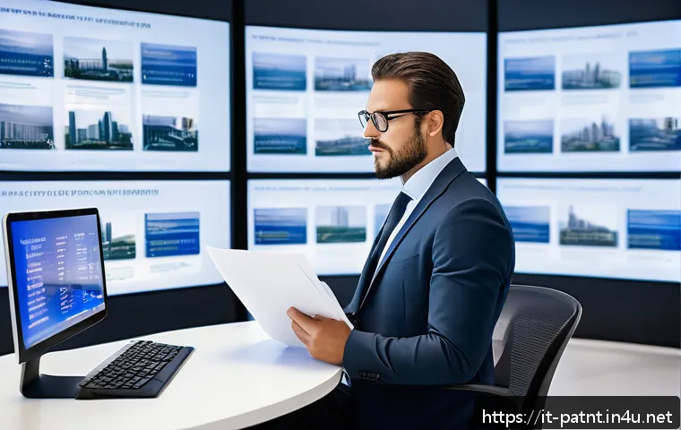 변리사로서의 지속 가능한 커리어 설계 - A professional intellectual property consultant in a modern European office, surrounded by high-tech...